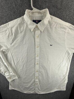Vineyard Vines XL OCBD Button-Down All Cotton Slim Fit Whale White Shirt Solid